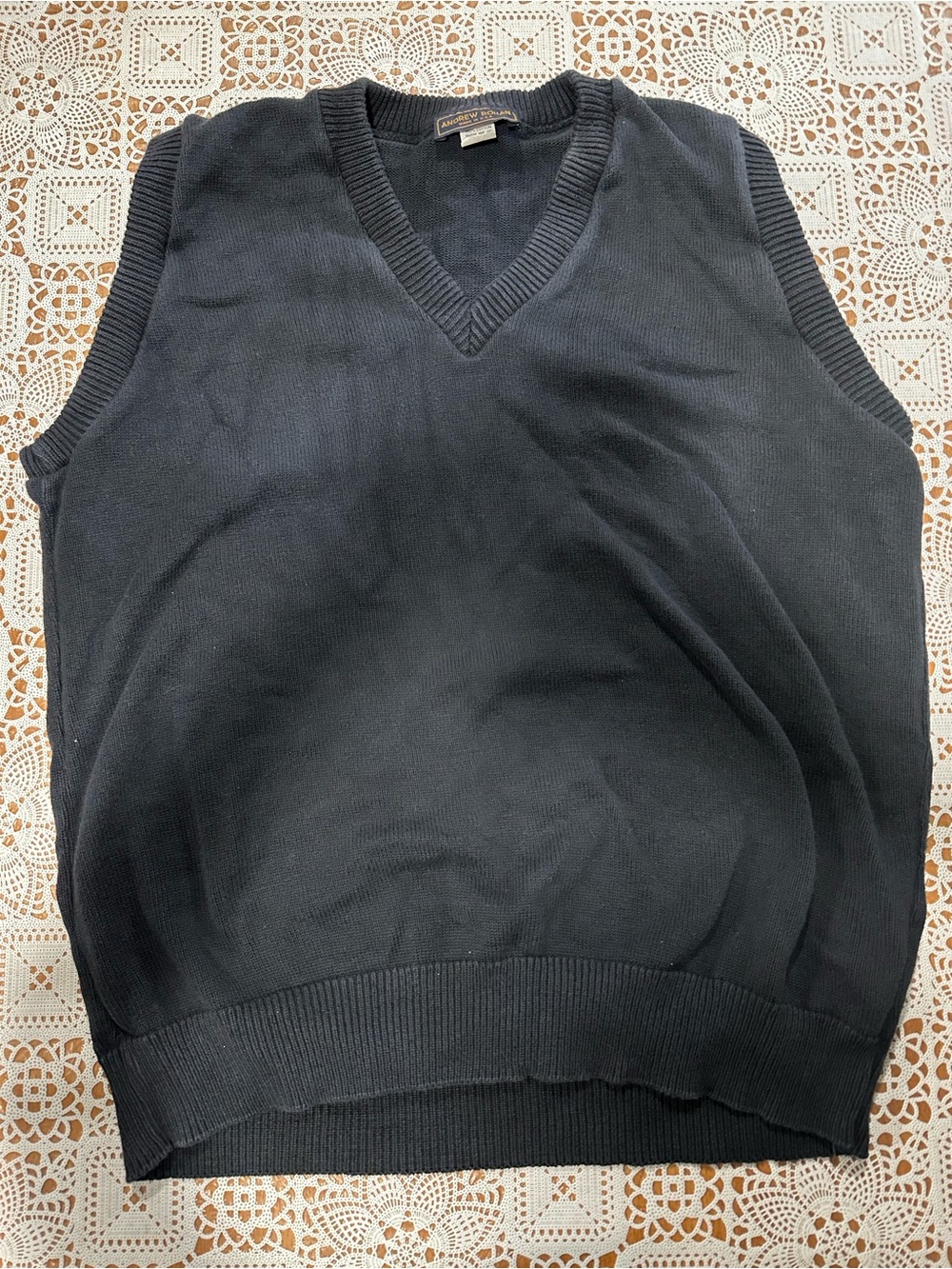 Vintage Andrew Rohan USA Black Cotton V Neck Sweater Vest XL 90s